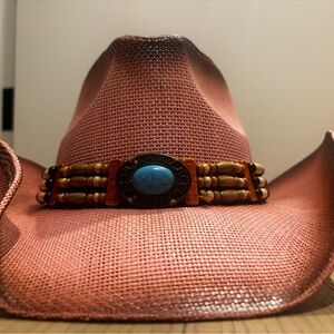 Stylish Durable Pink Western Hat with Beaded Band